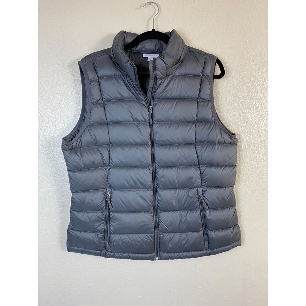 Charter Club Gray Puffer Vest XL Lightweight Nylon Down Insulated Sleeveless Wom